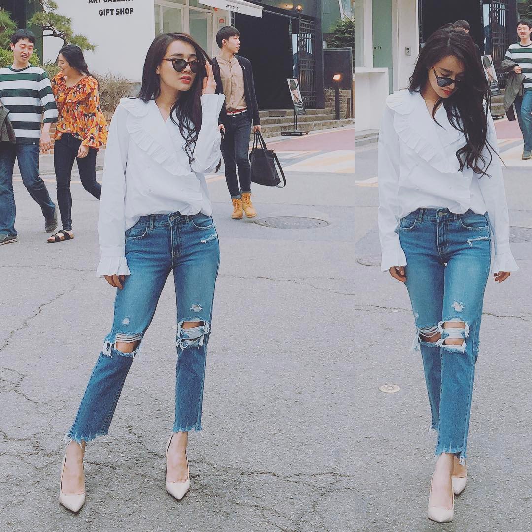 Tạo Phong Cách Street Style Cùng Quần Jean Và Giày Cao Gót