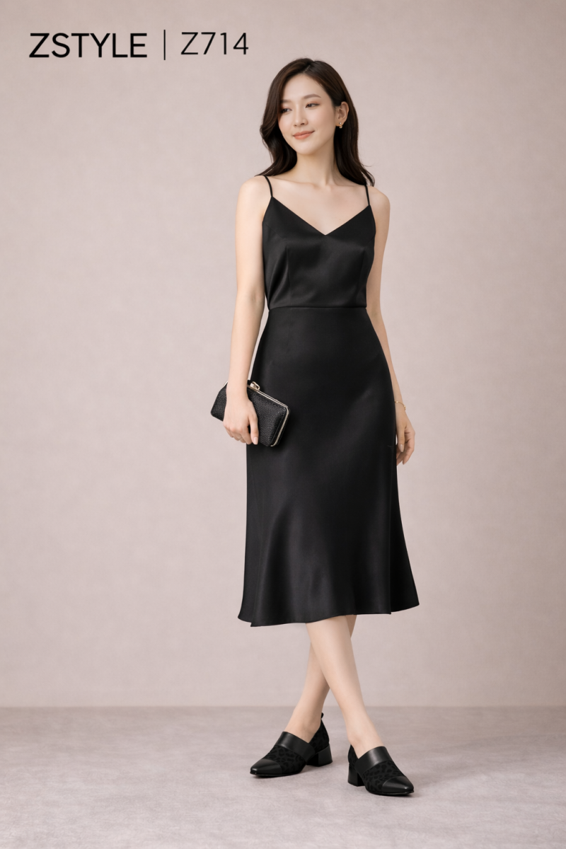 Tạo dáng thanh lịch với váy satin Z714