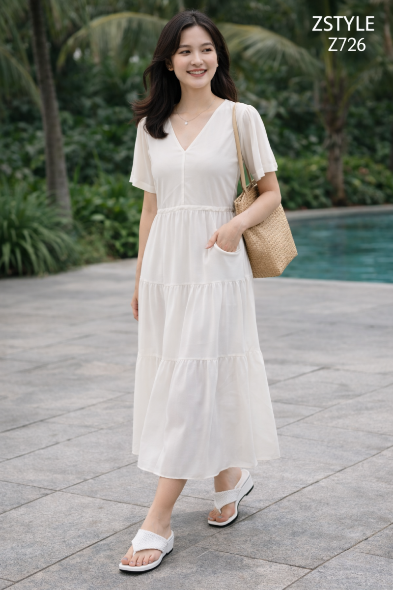 Người phụ nữ với đầm trắng nhẹ nhàng Z726