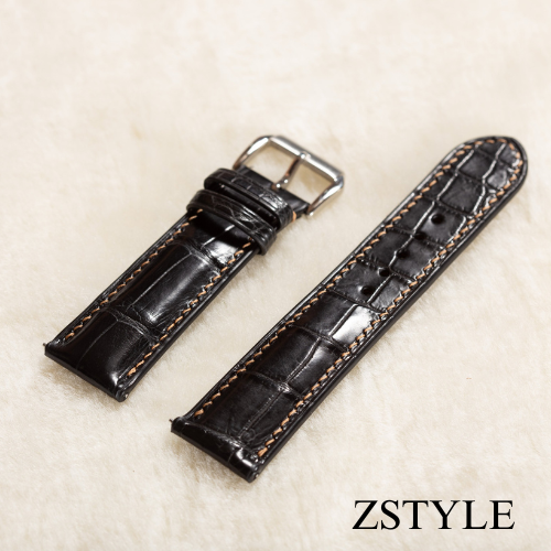 Dây đồng hồ da cá sấu Handmade màu đen