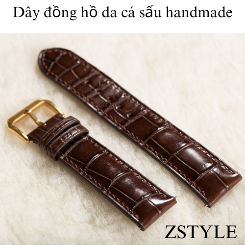 Dây Đồng Hồ Da Cá Sấu Handmade Màu Nâu