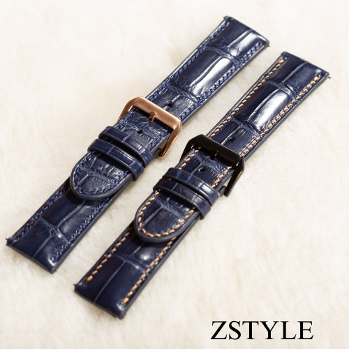 Dây Đồng Hồ Da Cá Sấu Xanh Navy Handmade