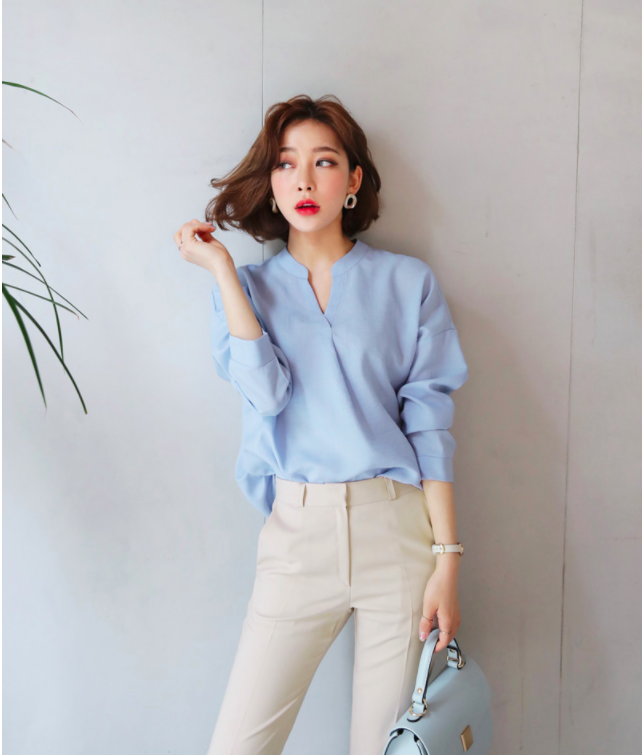 Cùng tham khảo những trang phục công sở cho các cô nàng yêu xanh màu xanh baby