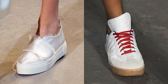 Những cô gái ưa phong cách hiền hòa có thể chọn sneakers có điểm nhấn phá cách vừa phải ở quai hay màu sắc, chi tiết trên thân giày.