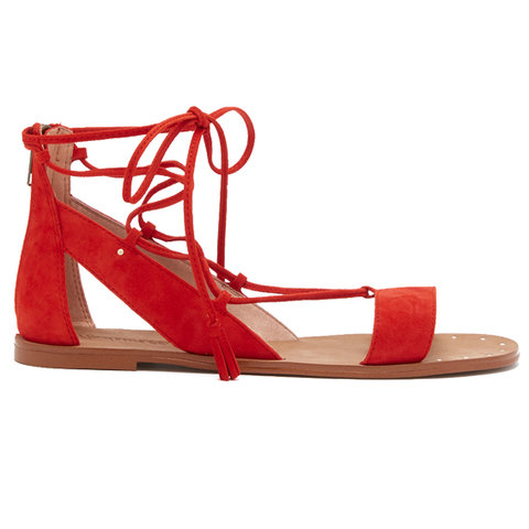 Giày sandal đỏ cột dây mắt cá chân