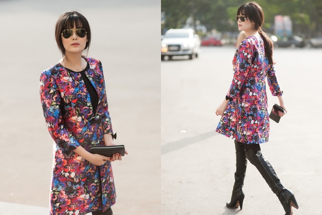 Thay vì những bộ đồ tối màu, Thu Thủy diện thiết kế họa tiết màu sắc để thu hút chú ý.