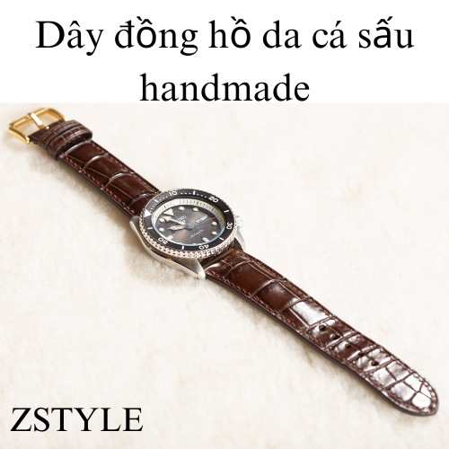 Dây Đồng Hồ Da Cá Sấu Handmade Màu Nâu